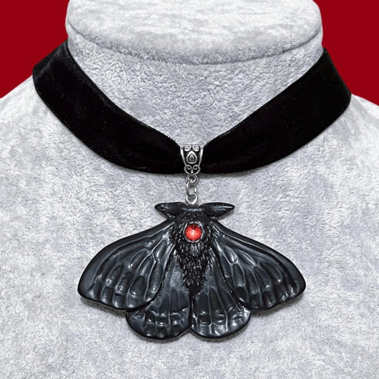 Large Black Moth Choker, Gothic jewelry, Y2k, Pagan, Witch accessory, Pagan, Alternative, Retro, Velvet, Moth Necklace For Women