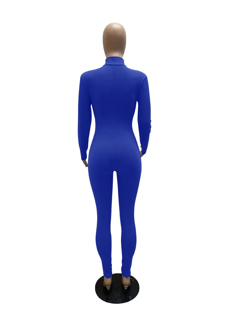 WESAYNB Wholesale Streetwear Clothes Zipper Long Sleeve Jumpsuit Women 2022 Black Blue Pink One-pieces Outfits Bodycon Jumpsuits