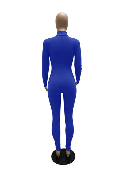 WESAYNB Wholesale Streetwear Clothes Zipper Long Sleeve Jumpsuit Women 2022 Black Blue Pink One-pieces Outfits Bodycon Jumpsuits