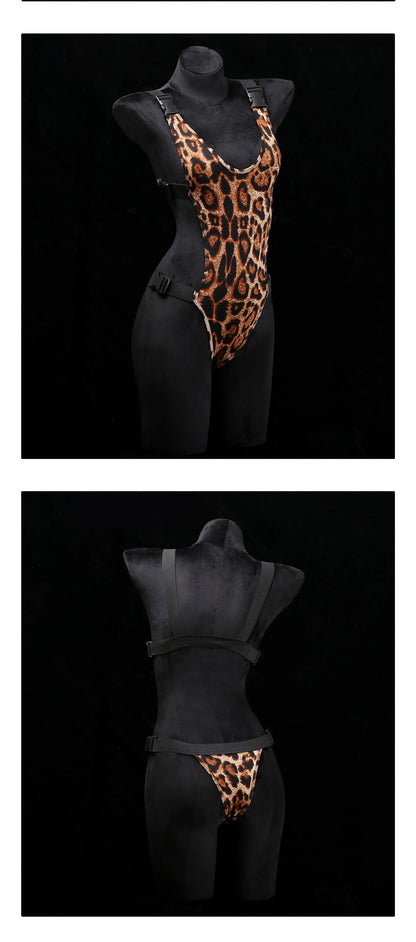 Exotic Summer Fashion Womens Clothing 2024 New Leopard Print Uniform Velvet Straightening Waist Exposed Sexy Tight jumpsuit LHNO