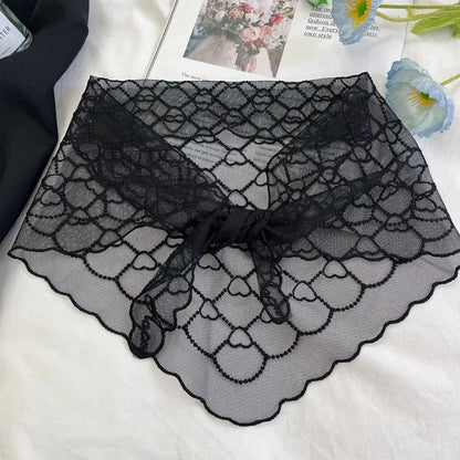 Sweet Love Heart Lace Scarves Korean Style Neck Wrap Bandanas Shawl Headscarf Headband Triangle Hijab Scarf Gift Black
