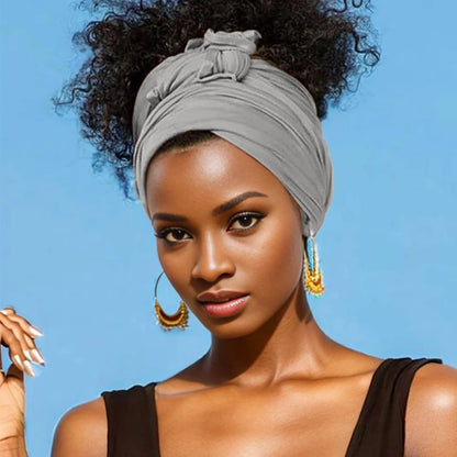 Hot selling stretch jersey turban african headband solid color super soft extra long breathable headband for women Light Grey