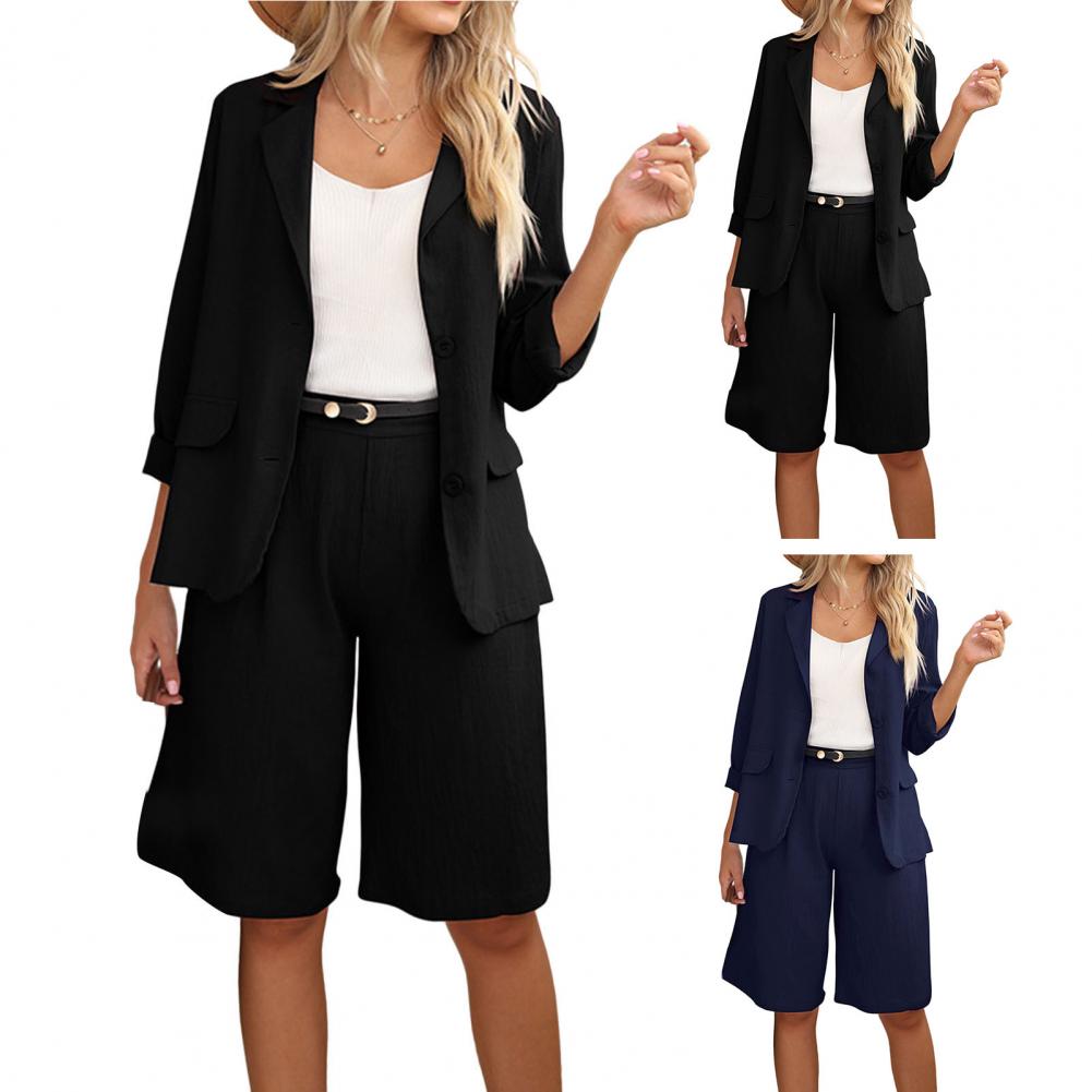 Formal Shorts Suit Knee Length Pants Lady Business Outfit Cardigan Plus Size Lady Coat Shorts Set Daily Wear