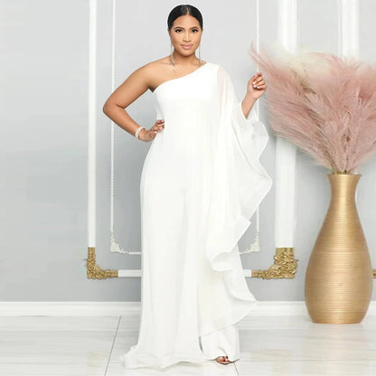 Women One Shoulder Jumpsuit Ruffle Long Sleeve Elegant Solid Aysmmetric Fashion Autumn Rompers Casual Party Club Jumpsuits 2024 Badiee Stylez