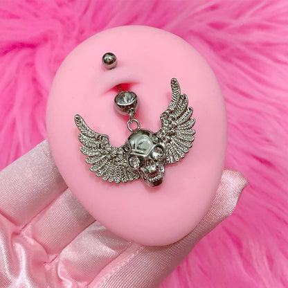 Goth Aesthetic Accessories Wings Skull Belly Button Rings Fashion Crystal Bat Heart Skeleton Belly Ring Belly Piercing Jewelry