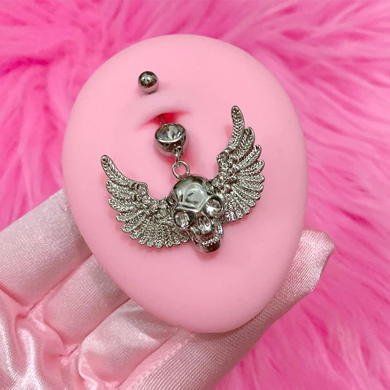 Goth Aesthetic Accessories Wings Skull Belly Button Rings Fashion Crystal Bat Heart Skeleton Belly Ring Belly Piercing Jewelry