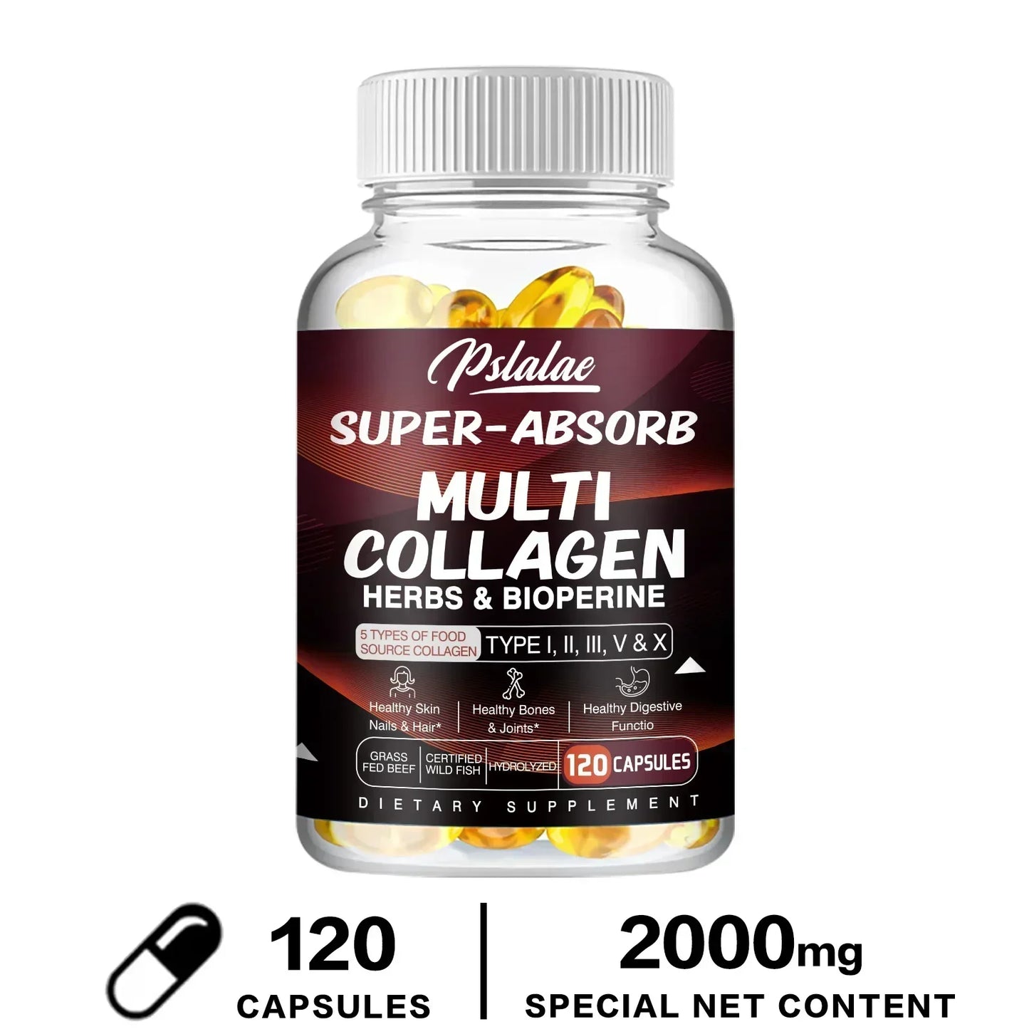 Multi Collagen Capsules - for Skin, Hair, Nails & Bone Health, Supports Joint, Digestive and Immune System Health 120 Capsules