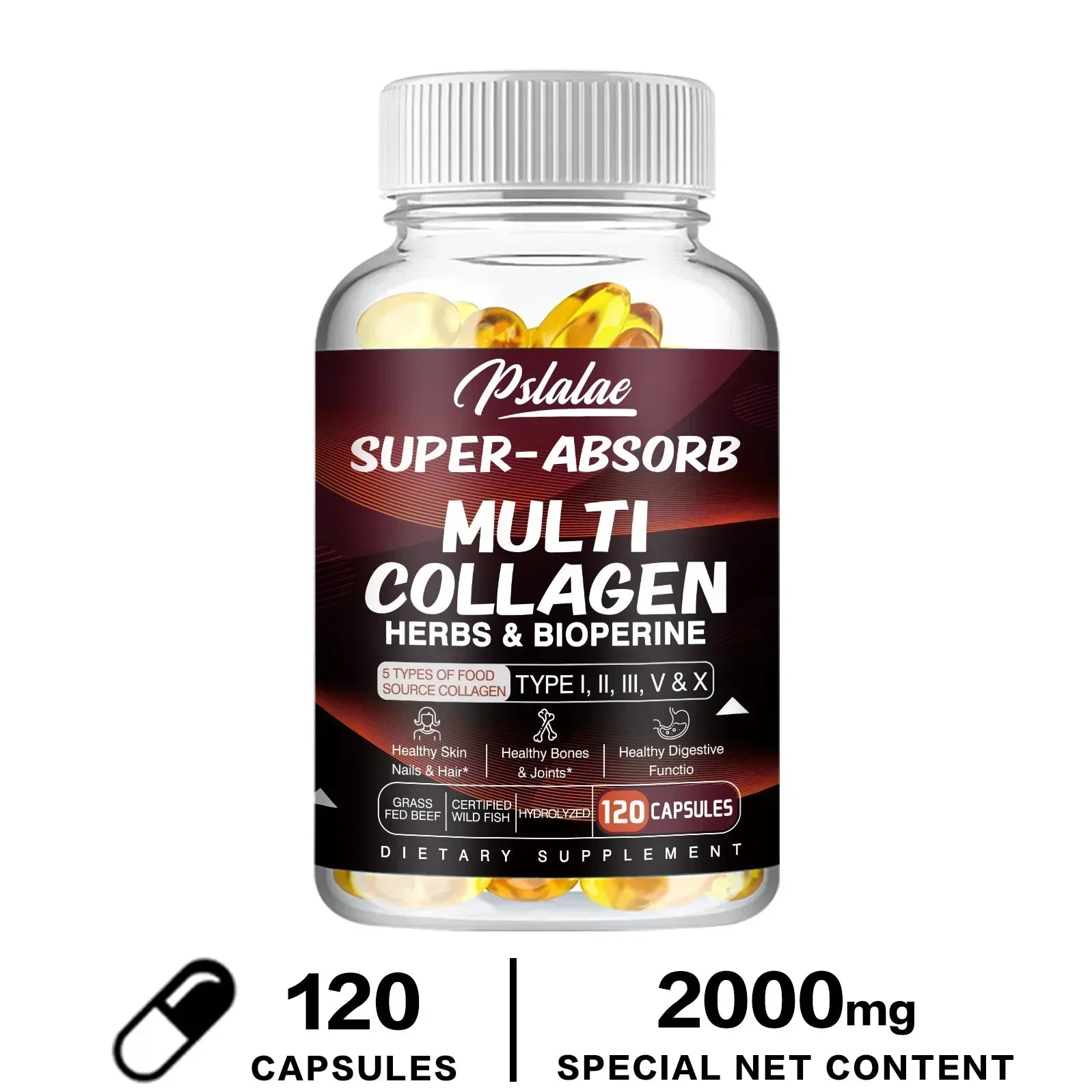 Multi Collagen Capsules - for Skin, Hair, Nails & Bone Health, Supports Joint, Digestive and Immune System Health 120 Capsules