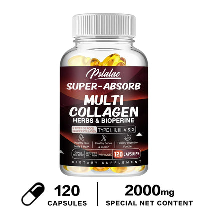 Multi Collagen Capsules - for Skin, Hair, Nails & Bone Health, Supports Joint, Digestive and Immune System Health 120 Capsules