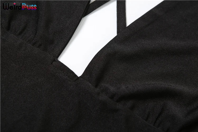 Weird Puss Hipster Fitness Jumpsuit Women Backless Sleeveless Deep v-Neck Cross Bandage Skinny Stretch Workout Sporty Streetwear