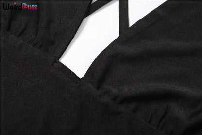 Weird Puss Hipster Fitness Jumpsuit Women Backless Sleeveless Deep v-Neck Cross Bandage Skinny Stretch Workout Sporty Streetwear