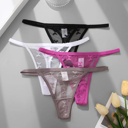 S-XL Sexy G String Thong Mesh Perspective Women Panties Low Waist Female Underpants Solid Color T-back Underwear Thongs Women