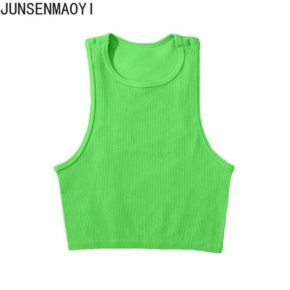 DIY Print Customize Sleeveless Vest Women's Summer High Waist Short Crop Top Fitness Running Yoga Clothes Slim Fast Dry Clothes Fluorescent Green