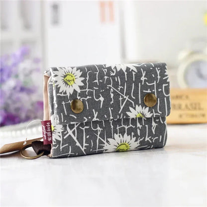 1pcs New Canvas Cartoon Totoro Cat Printed Flower Dog Women Short Wallet Cute Mini Money Key Bag Coin Pocket Purse for Children GrayDaisy