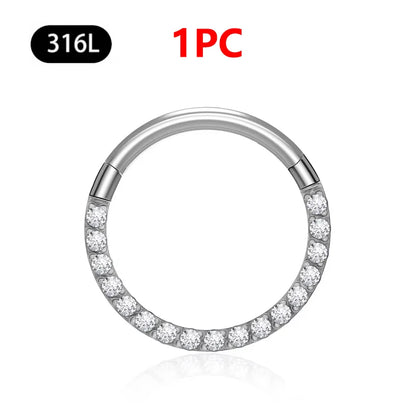 1/10Pc Stainless Steel Nose Ring CZ 16G Hinged Septum Clicker Segment Ear Tragus Cartilage Daith Lip Nose Body Piercing Jewelry 1Pc Silver Zircon 1