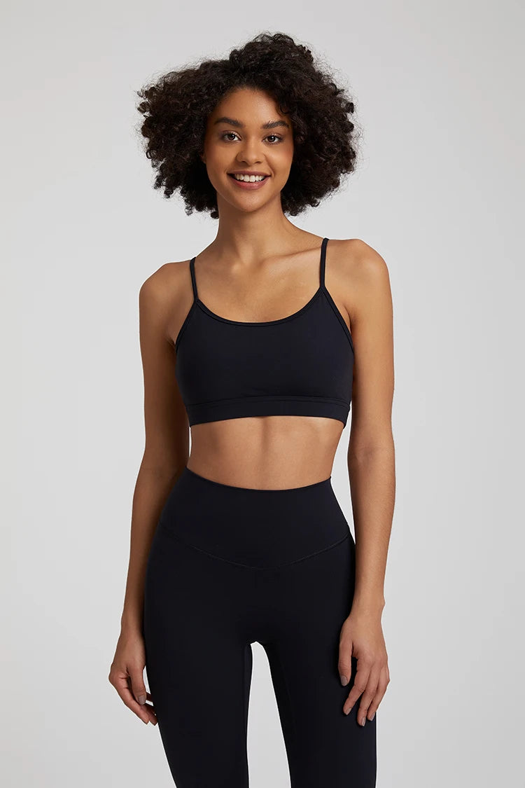 Open Back Sports Bra 8 Way Stretch Deep U Neck Bra Padded Fitness Top for Women