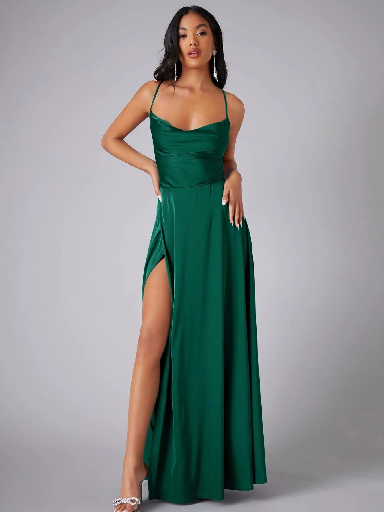 Backless Slimming Long Evening Dress Women Sexy V Neck Sleeveless Gown With Waist Tie For Formal Party Wedding Guest Maxi Dress 4