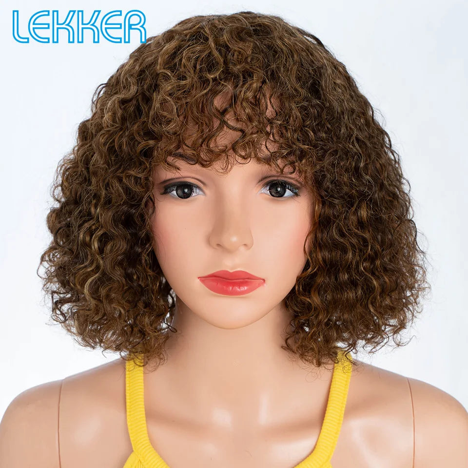 Lekker Colored Short Pixie Afro Kinky Curly Bob 100% Human Hair Wigs For Women Brazilian Remy Hair Ombre Brown Clearance Ginger Badiee Stylez