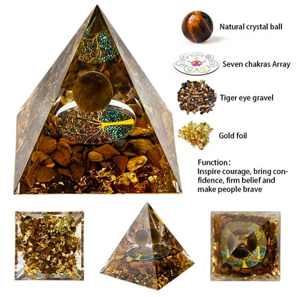 Natural Crystal Energy Generator Pyramid Peridot Amethyst Reiki Healing Chakra Resin Pyramid Egyptian Decor Room Decoration 1pc Tiger Eye