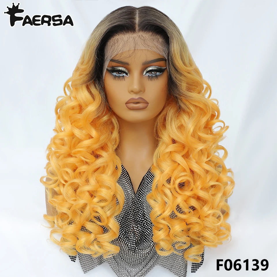 Latisha 13X6 HD Synthetic Lace Front Wigs Curly Pre Plucked Lace Frontal Wig with Bangs for Women Highlight with Babyhair 24Inch Badiee Stylez