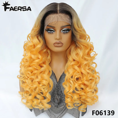 Latisha 13X6 HD Synthetic Lace Front Wigs Curly Pre Plucked Lace Frontal Wig with Bangs for Women Highlight with Babyhair 24Inch Badiee Stylez