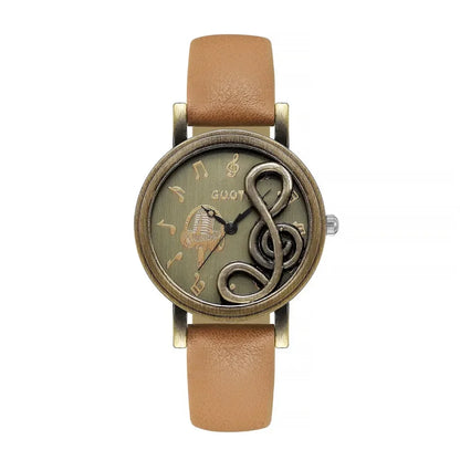 Vintage Women Watches Personalized Music 3D Style Leather Band Ladies Dress Waches Casual Outdoor Wristwatch Relogio Feminino Brown