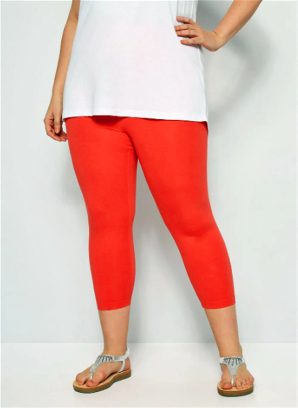 Women Capris Plus Size Curve Cropped Leggings Ultra Strech White Blue Orange Black Stretchy Work Out Leggings 2X 3X