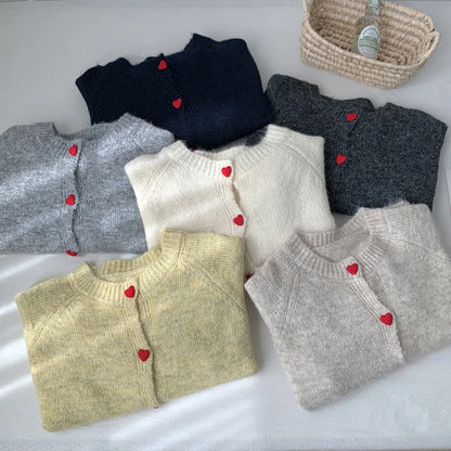 DGLUKE Crew Neck Knit Cardigan For Women Long Sleeve Fluffy Cashmere Sweater Coat Autumn Winter Button Through Cardigans Korean