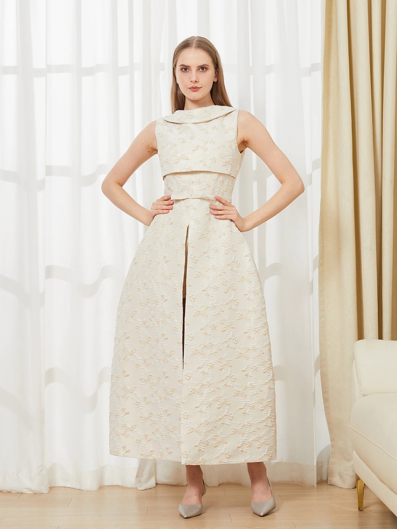 Elegant Dress 2024 Summer New Fashion Women Long Maxi Backless Sleeveless Split Jacquard Dresses Evening Dress Robes