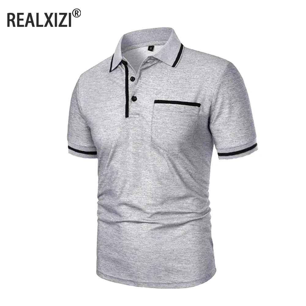 Men's Trendy Short Sleeve Polo - Breathable Casual Top with Pockets