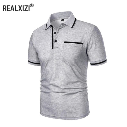Men's Trendy Short Sleeve Polo - Breathable Casual Top with Pockets