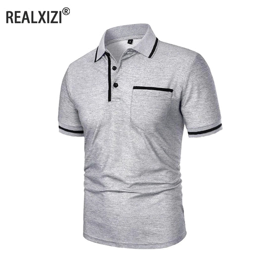 Men's Trendy Short Sleeve Polo - Breathable Casual Top with Pockets