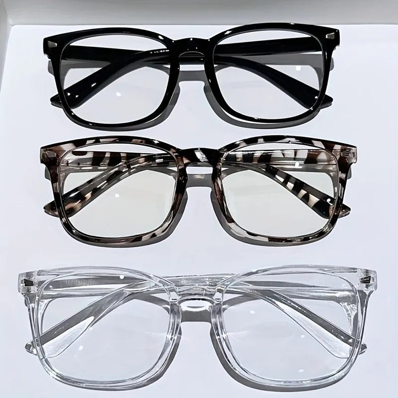 3pcs Lightweight PC Frames Minimalist Square Clear Lens Glasses - Blue Light Blocking, Full Frame, for Everyday & Casual Wear Badiee Stylez