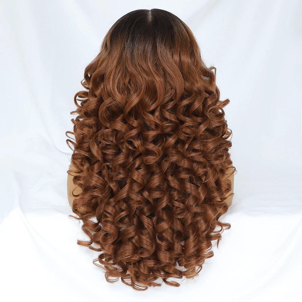 Latisha 13X6 HD Synthetic Lace Front Wigs Curly Pre Plucked Lace Frontal Wig with Bangs for Women Highlight with Babyhair 24Inch Badiee Stylez