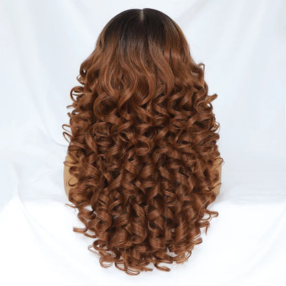 Latisha 13X6 HD Synthetic Lace Front Wigs Curly Pre Plucked Lace Frontal Wig with Bangs for Women Highlight with Babyhair 24Inch Badiee Stylez