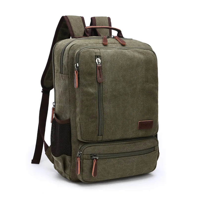 Vintage Canvas Backpack Men Large Capacity Travel Shoulder Bag High Quality Students Bag Male notebook 15 inch Laptop Backpack army green