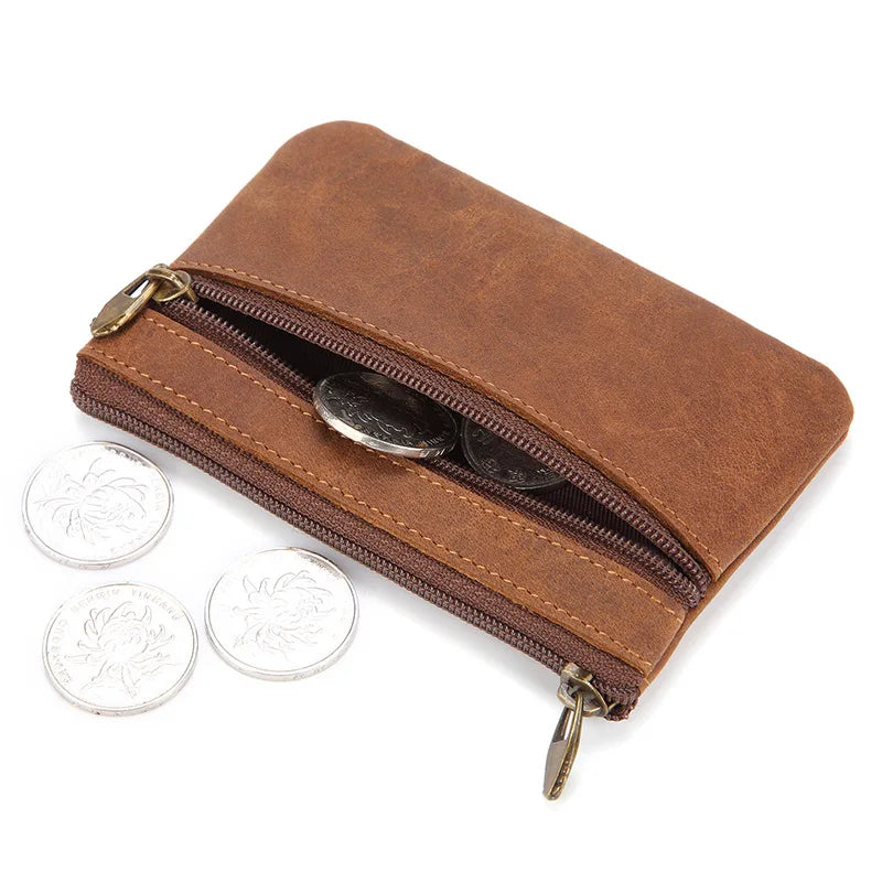 New Cow Leather Men's And Women's Change Vintage Coin Bag Headphone Purse Storage Mini Bag For Man And Woman