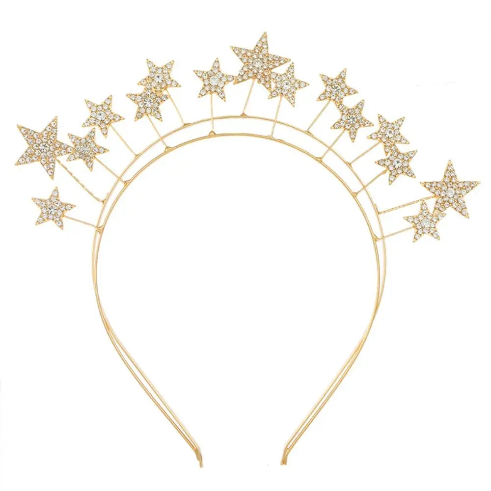 Exaggerated Metal Star Hair Hoop Silver Princess Halo Crown Bridal Hair Tiara Rhinestone Baroque Hairbands Children C