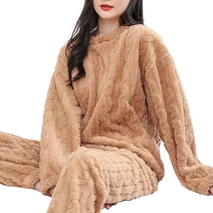 Women Warm 2 Piece Sets Thicken Soft Velvet Ribbed Fleece Set Pullover And Pants Casual Pajama Sets Women Autumn Winter 2023