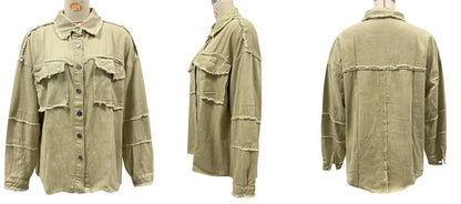 2025 Spring Autumn Shirt Style Denim Jacket Women Holes Raw-edges Jeancoat Casual Tops Female Oversize Loose Outerwear 7 Colors