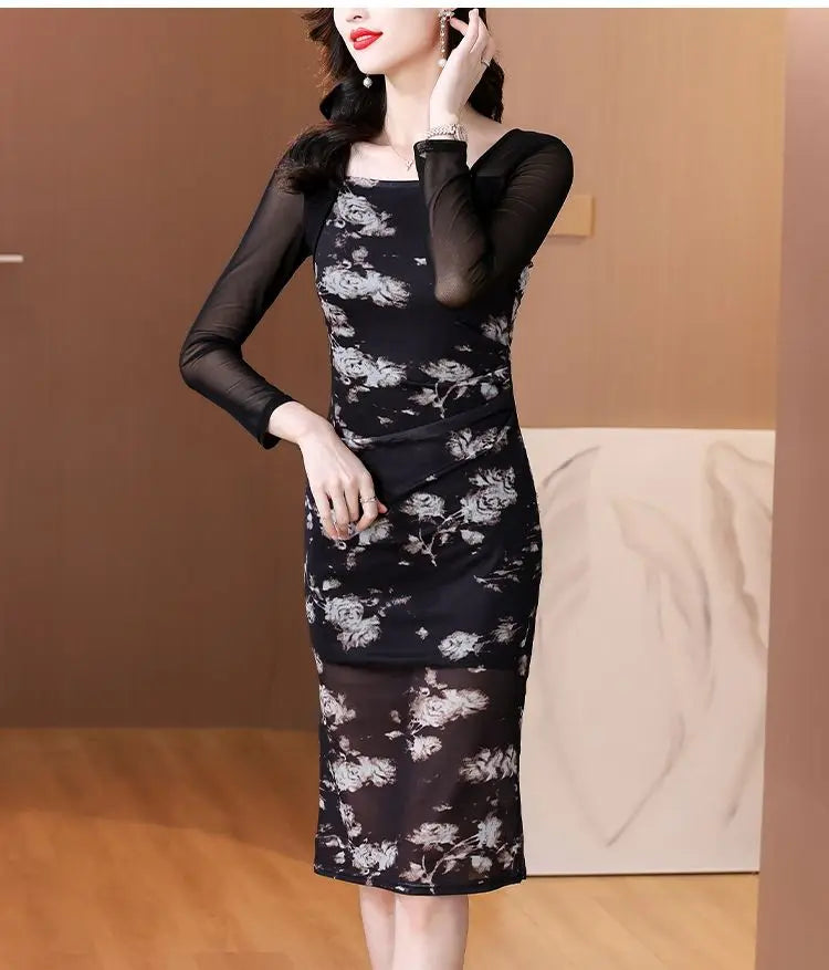 Women's 2025 New Slim Hip Square Neckline Temperament Dress