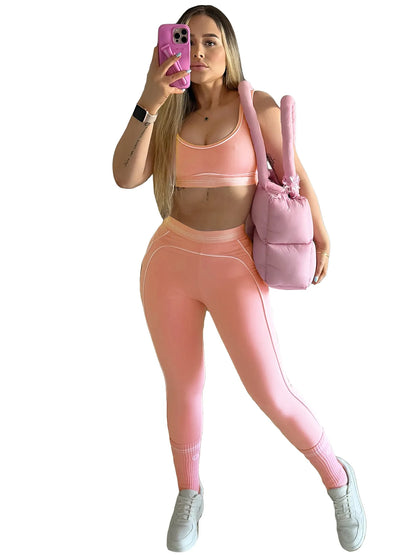 Fitness Women 2 Piece Set Sleeveless Tank Top Skinny Jogging Pants Matching Set 2025 Summer Popular Streetwear Sporty Tracksuits