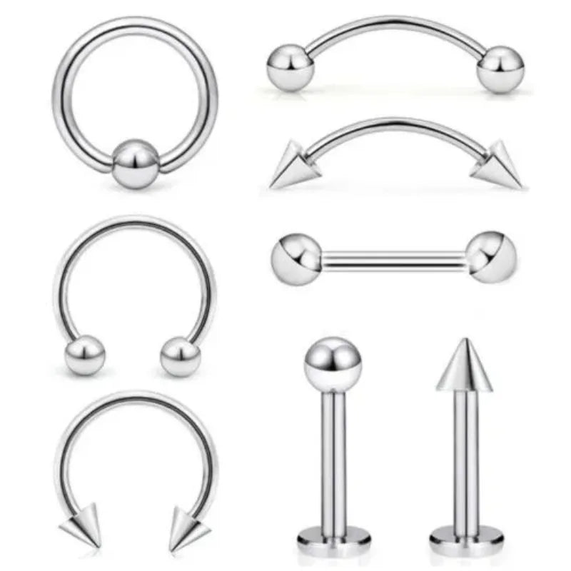8Pcs Stainless Steel Eyebrow Rings, Lip Ring Nose Hoop Tongue Ring Septum Nose Piercing Jewelry Cartilage Tragus Earrings B2-8Pcs-Silvery