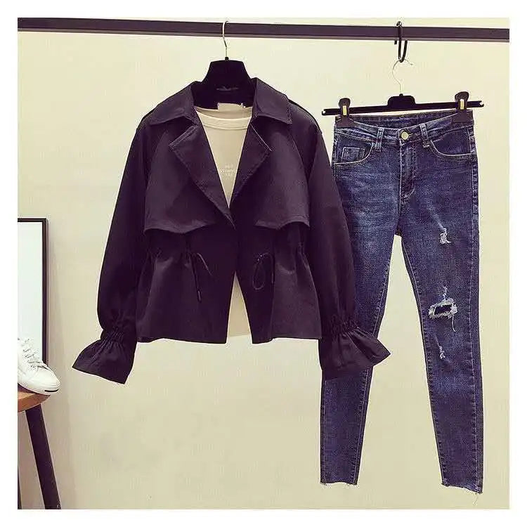 Women's Short Jacket 2025 Spring Autumn New Korean Fashion Loose Waist Slim Windbreaker Coat Solid Female Outwear Tops