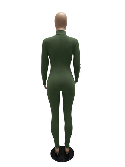 Women's Bodycon One-piece Jumpsuit Long Sleeved Big Zipper Female Casual Sport Workout Skinny Activity Wear Overalls Tops Badiee Stylez