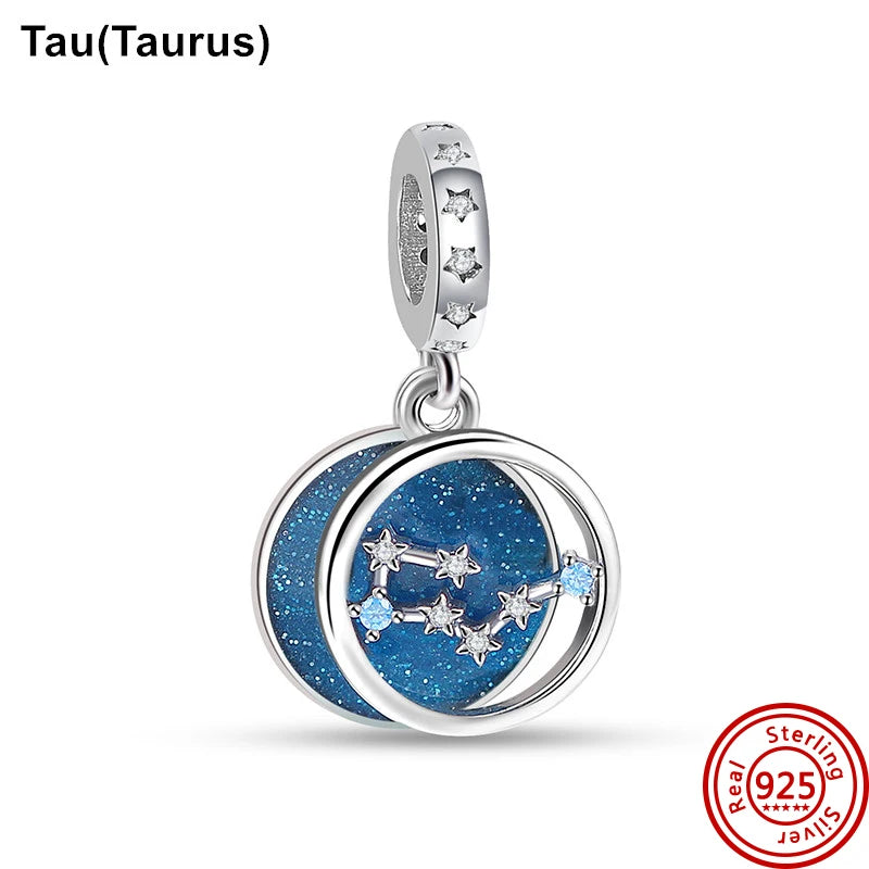 Authentic 925 Sterling Silver Sparkling Aries Leo Scorpio 12 Zodiac Signs Constellation Charm Beads Fit Pantaro Bracelet Jewelry N475