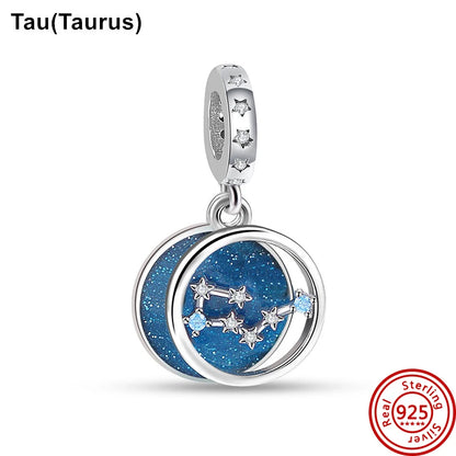 Authentic 925 Sterling Silver Sparkling Aries Leo Scorpio 12 Zodiac Signs Constellation Charm Beads Fit Pantaro Bracelet Jewelry N475