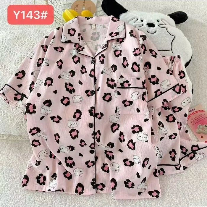 Cute Pink Cloud Cotton Spwear Bear Print Home Clothes Long Sve ort Sve Women's Comfortable Home Suit Summer Thin Y143