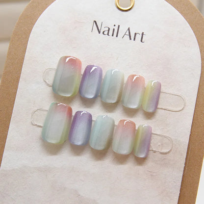 10 Pcs Women Fashion Chic Multicolor Cat Eye Spring Wear on Nail Patch Detachable Nail Patch Dyeing Nail Patch Clear Nail Patch FM013-M