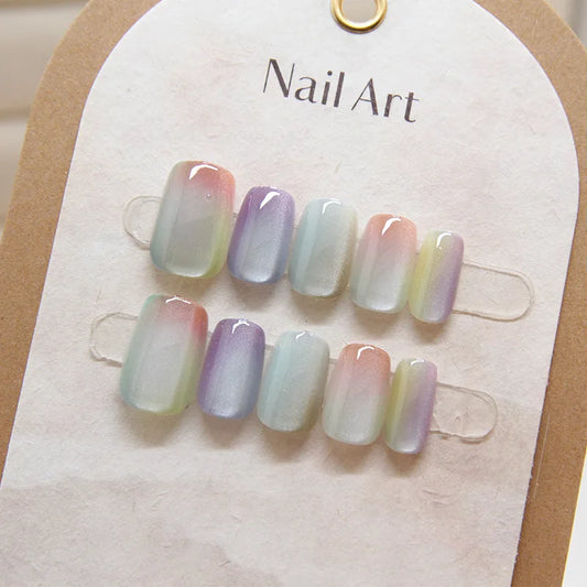 10 Pcs Women Fashion Chic Multicolor Cat Eye Spring Wear on Nail Patch Detachable Nail Patch Dyeing Nail Patch Clear Nail Patch FM013-M